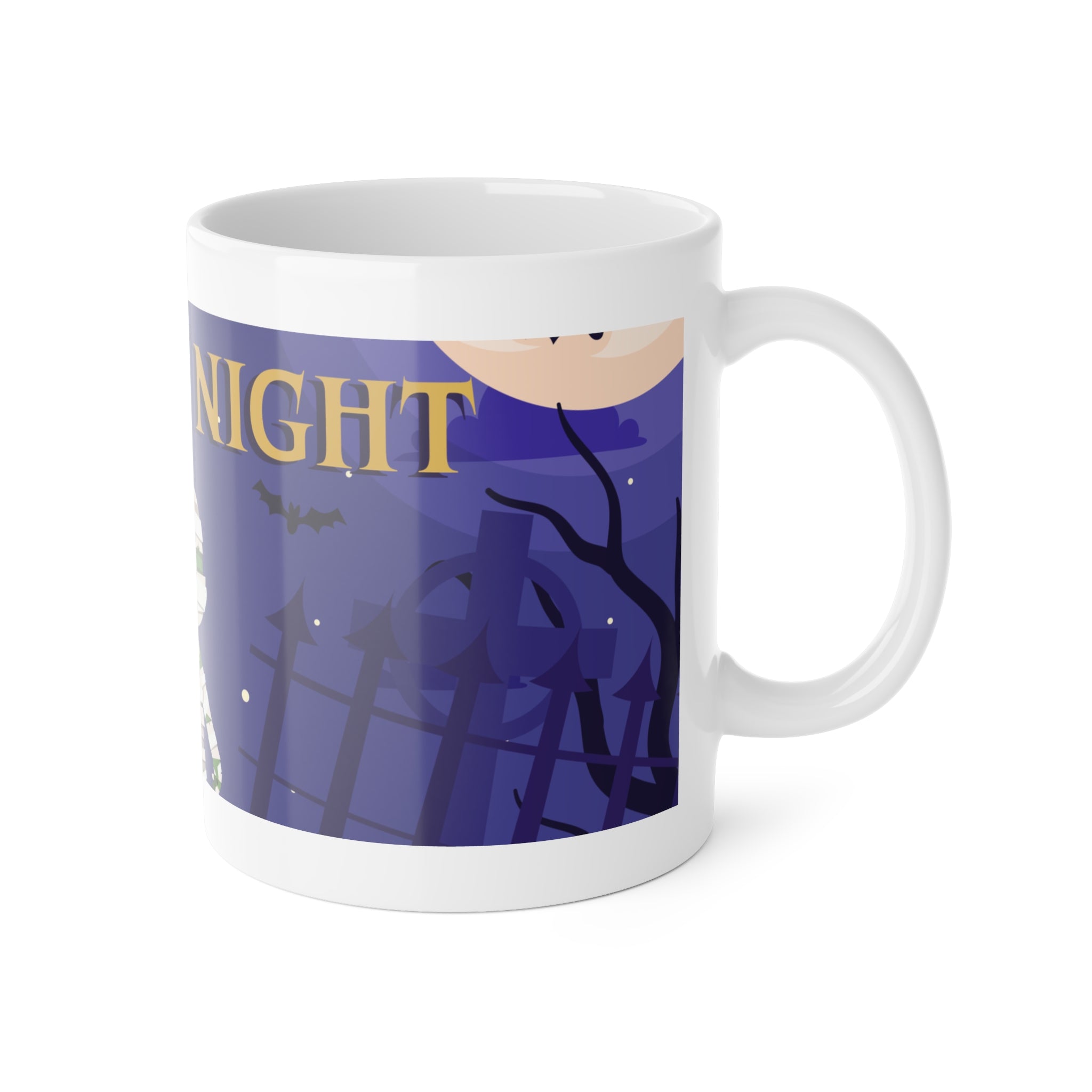 Spooky Night Mummy | Halloween Graveyard Scene with Full Moon | White Ceramic Mug